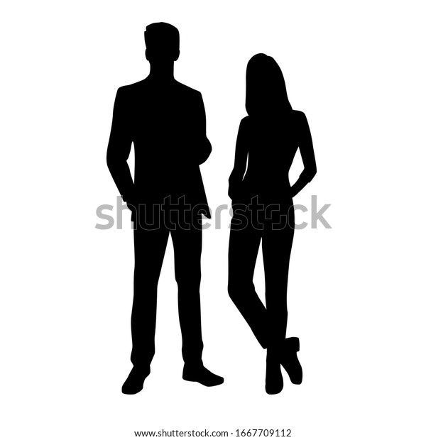 Vector Silhouettes Man Woman Couple Standing Stock Vector (Royalty Free ...