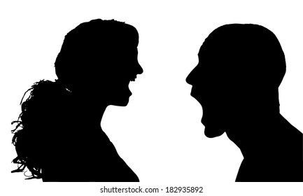 Vector Silhouettes Man And Woman In Profile.