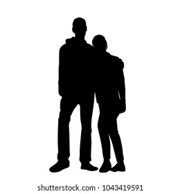 Vector silhouettes man and woman standing, business,  people, couple, black color, isolated on white background