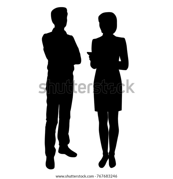 Vector Silhouettes Man Woman Standing Business Stock Vector (Royalty ...