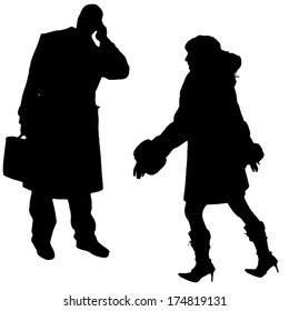 Vector silhouettes man and women on a white background.