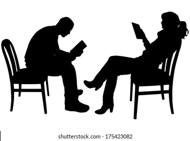 Vector silhouettes man and women on a white background.