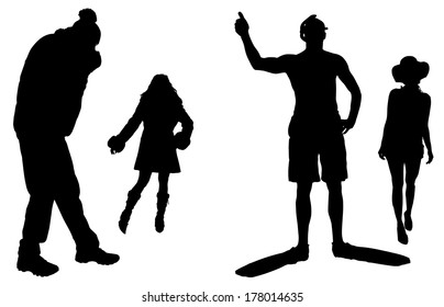 Vector silhouettes man and women on white background