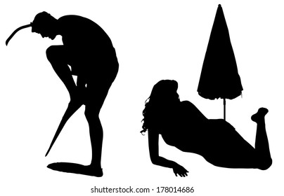 Vector silhouettes man and women on white background