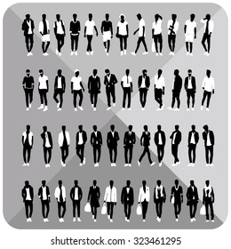 Vector silhouettes of man.Business man black silhouette isolated on white background.Editable.Vector eps.Collection of men silhouettes.