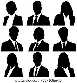 Vector silhouettes of many businessmen and businesswomen.