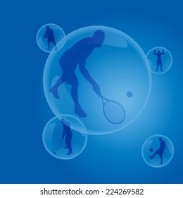 Vector silhouettes of men in a bubble.
