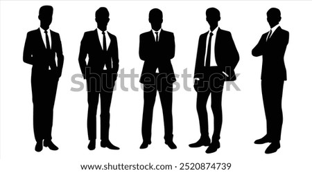 Vector silhouettes of men, a group of standing business people, profile, black color isolated on white background. Perfect for Logo, Design, and More.