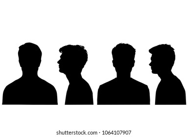 Vector silhouettes of  men,  head profile avatar, business people, black color,  isolated on white background