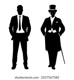 Vector silhouettes of a men on white background