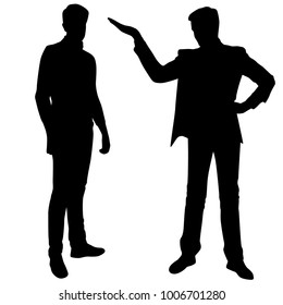 Vector silhouettes of men  standing, business people, couple,  black color, isolated on white background