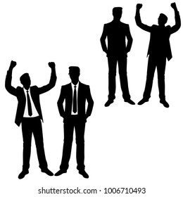 Vector silhouettes of men  standing, business people, couple,  black color, isolated on white background