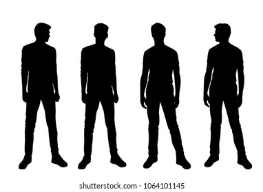 Vector silhouettes of men  standing, business people, group, black color,  isolated on white background