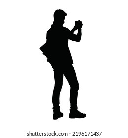 Vector silhouettes of men standing fotografer people, black color isolated on white background