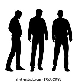 Vector silhouettes of a men standing, group business people, black color, isolated on a white background