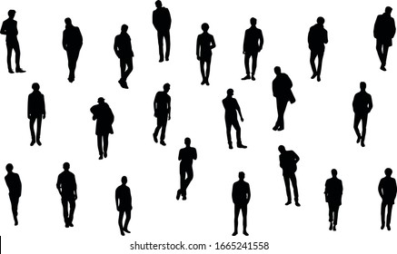 
Vector silhouettes of men in various poses. Male figures.