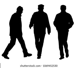 Vector silhouettes of men walking, business people, black color,  isolated on white background
