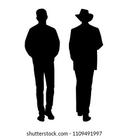 Vector Silhouettes Men Walking Figure Hat Stock Vector (Royalty Free ...