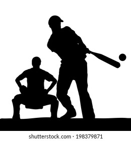 Vector silhouettes of men who play baseball.