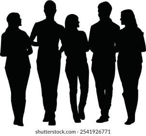 Vector silhouettes of men and a woman, a group of standing business people, black color on white background