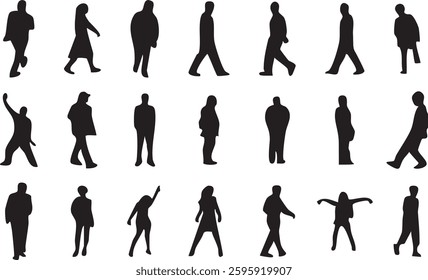 Vector silhouettes of men and a women