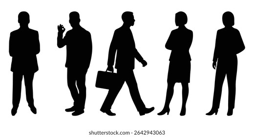 
Vector silhouettes of men and a women. Business people. Group of business men and women. Vector illustration