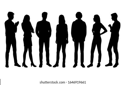 Vector silhouettes of  men and a women, a group of standing  business people, black color isolated on white background - Shutterstock ID 1646919661