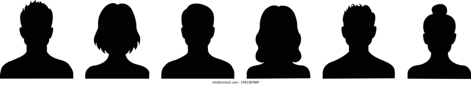 Vector silhouettes of men and a women, a group of people, black color isolated on white background. male and female silhouettes icon.