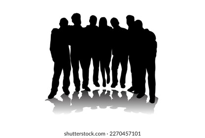 Vector silhouettes of men and a women, a group of frienship, black color isolated on white background	