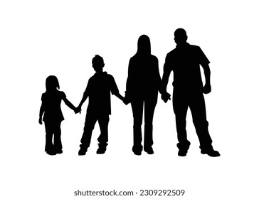 Vector silhouettes of men and a women, a group of standing and walking business people, black color isolated on white background. Business people, set of vector silhouettes.
