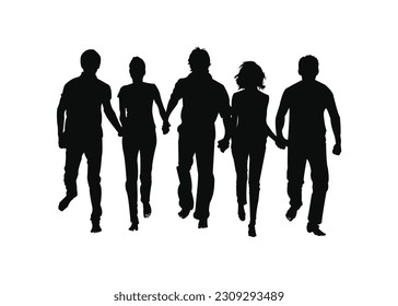 Vector silhouettes of men and a women, a group of standing and walking business people, black color isolated on white background .Business people, set of vector silhouettes.