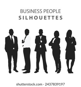 Vector silhouettes of men and a women, a group of standing business people