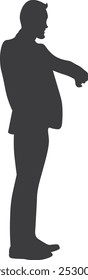 Vector silhouettes of men and women, group of business people standing and walking, black color protected on white background