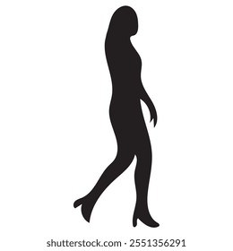 Vector silhouettes of men and a women, a group of walking business people, profile, black color isolated on white background
