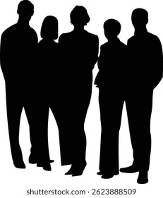 Vector silhouettes of men and  women, a group of standing business people