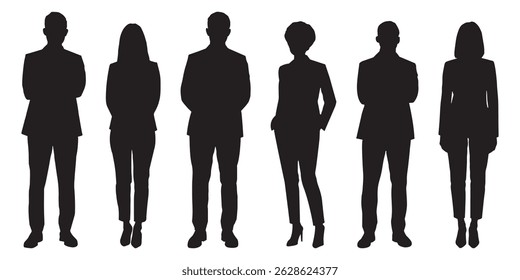 Vector silhouettes of men and a women. Group people business silhouettes. People silhouettes, vector illustrator .