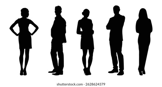 Vector silhouettes of men and a women. Group people business silhouettes. People silhouettes, vector illustrator .