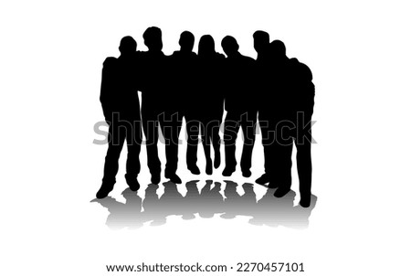 Vector silhouettes of men and a women, a group of frienship, black color isolated on white background	