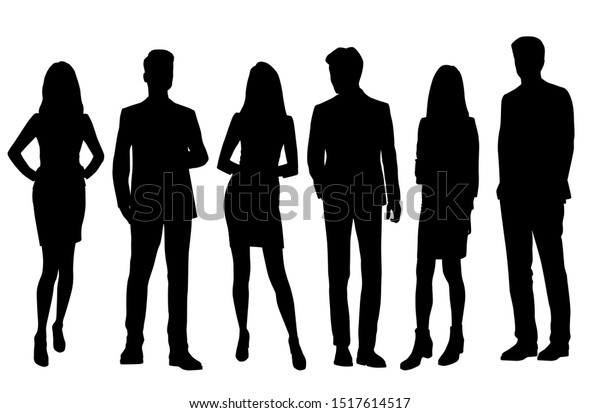 Vector Silhouettes Men Women Group Standing Stock Vector Royalty Free