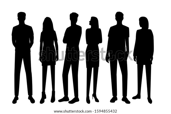 Vector Silhouettes Men Women Group Standing Stock Vector (Royalty Free ...