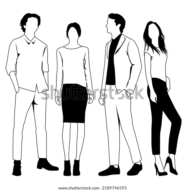 Vector Silhouettes Men Women Group Walking Stock Vector Royalty Free