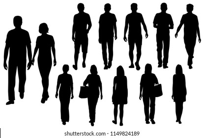 Vector silhouettes men and women standing, business,  people, group,  black color, isolated on white background