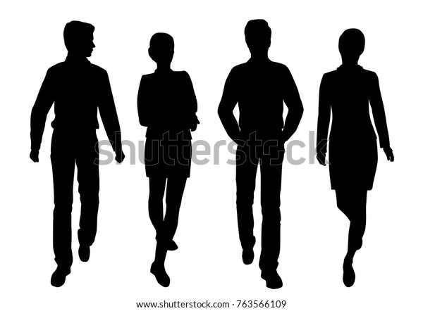 Vector Silhouettes Men Women Walking Businessmen Stock Vector (Royalty ...