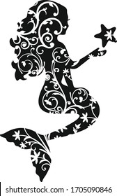  Vector silhouettes of mermaid, Fancy flourish mermaid, sea life, woman