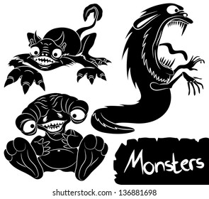 Vector. silhouettes. Monster set.