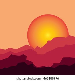 Vector Silhouettes Of Mountains and sun Backgrounds.