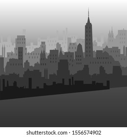 Vector silhouettes of new York city houses in gray tones.