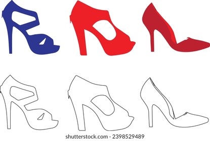 vector silhouettes of nine different high heel shoes.
