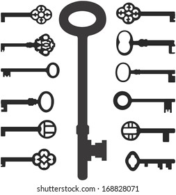 Vector silhouettes of old keys