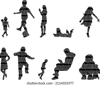 Vector silhouettes, Outline silhouettes of people, Contour drawing, people silhouette, Icon Set Isolated, Silhouette of sitting people, Architectural set	
